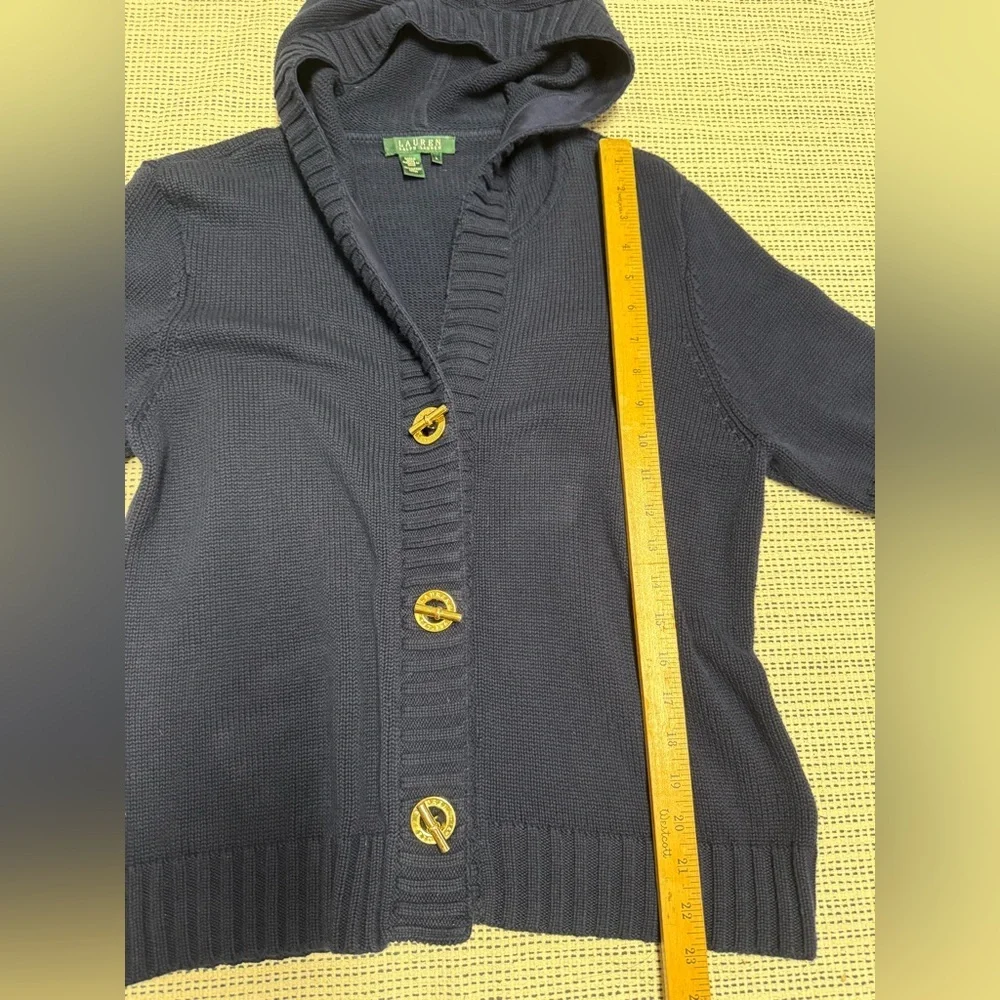 Lauren Ralph Lauren Navy Hooded Cardigan Half Sleeve Sweater Toggle Button